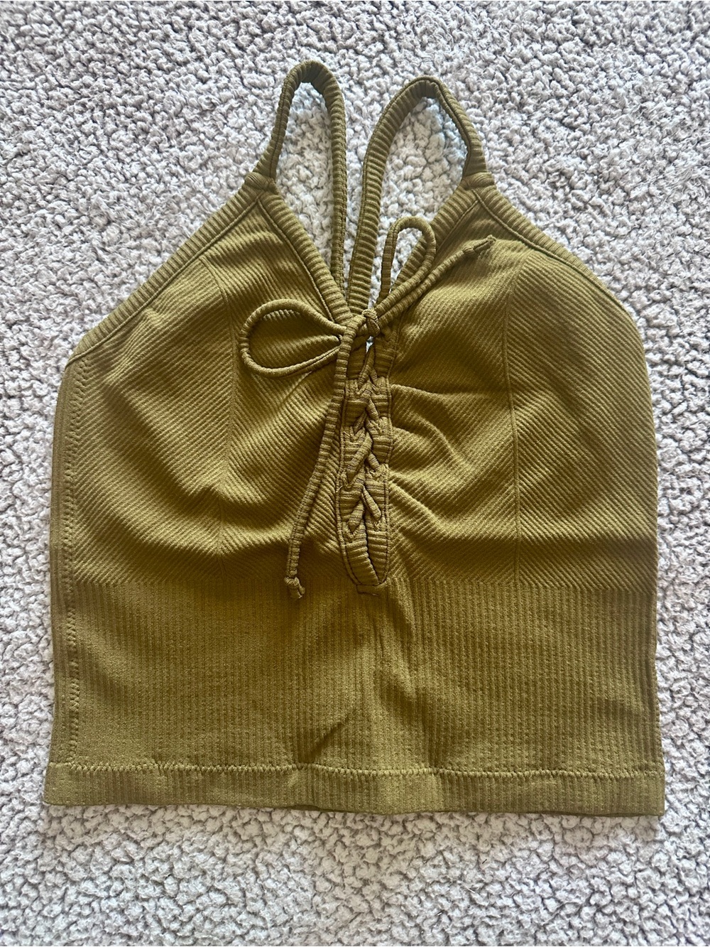 Pebby Forevee- Turning Heads Tank -Lace-Up Ribbed Tank Top in Olive